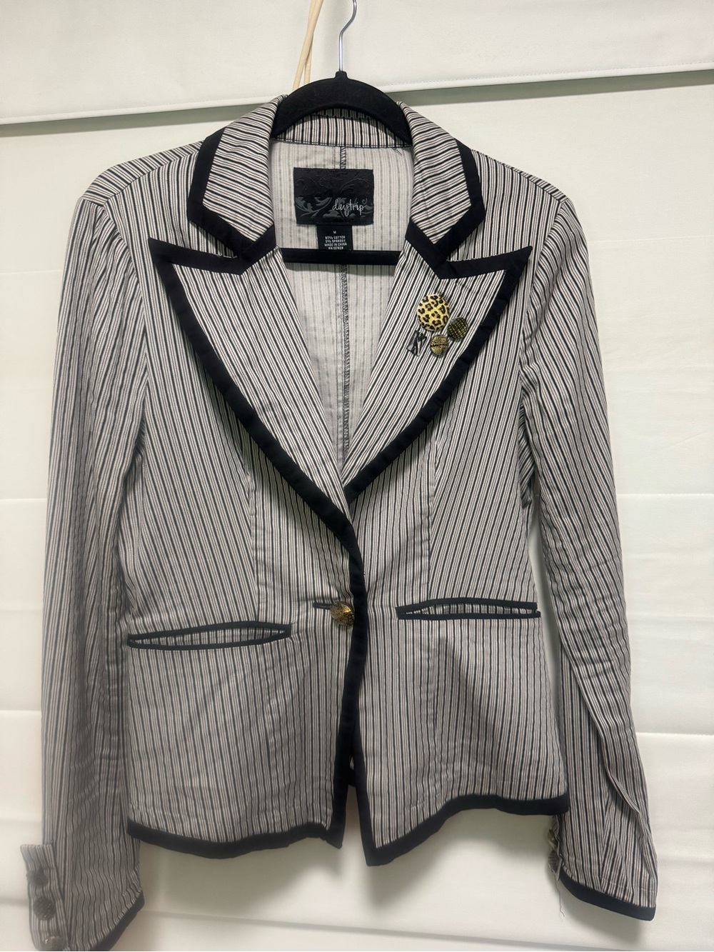 Daytrip Black and White Striped Notch Lapel Blazer